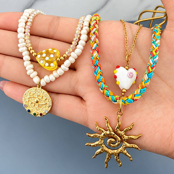 "Heart" PVD Gold-Plated Glass Necklace - Bubble Pop