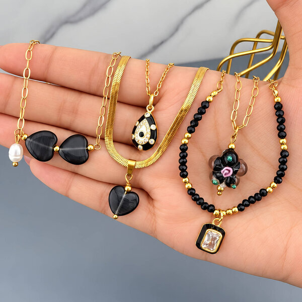 "Heart" PVD Gold-Plated Natural Stone Necklace - Bubble Pop