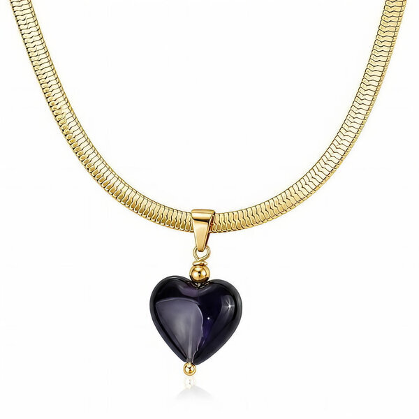 "Heart" PVD Gold-Plated Natural Stone Necklace - Bubble Pop