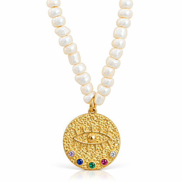 "Evil Eye" PVD Gold-Plated Brass Necklace - Bubble Pop
