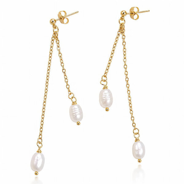 PVD Gold-Plated Steel Earrings with Freshwater Pearl - Bubble Pop