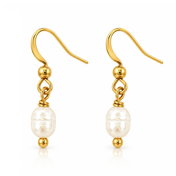 PVD Gold-Plated Steel Earrings with Freshwater Pearl - Bubble Pop
