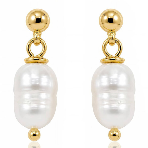 PVD Gold-Plated Steel Earrings with Freshwater Pearl - Bubble Pop
