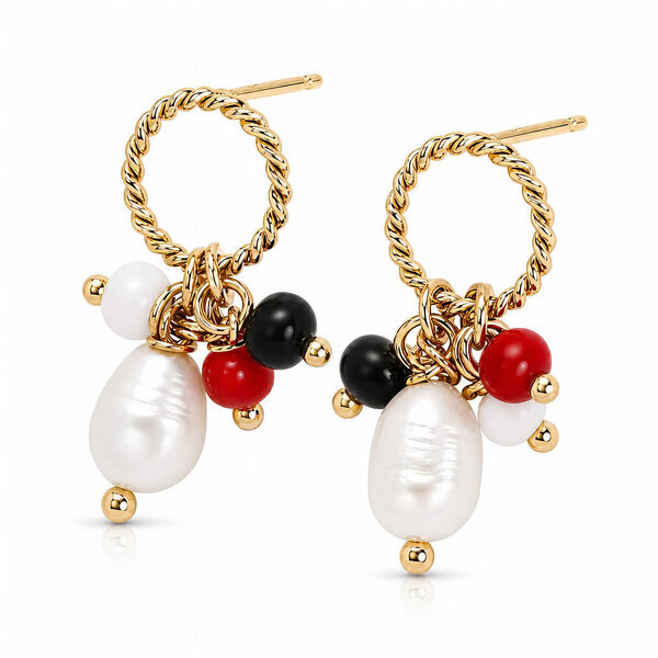PVD Gold-Plated Steel Earrings with Freshwater Pearl - Bubble Pop