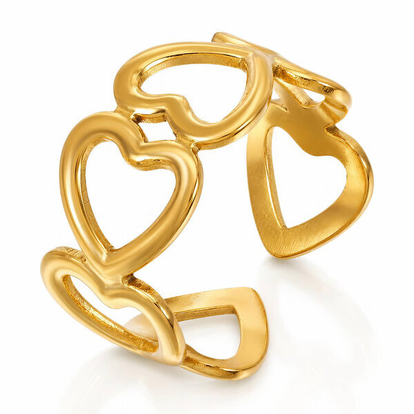 "Hearts" PVD Gold-Plated Stainless Steel Ring - Intensity