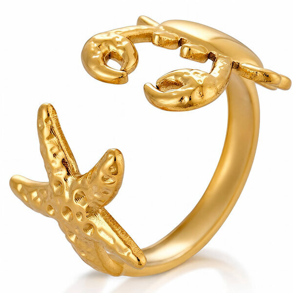"Starfish and Crab" PVD Gold-Plated Steel Ring - Intensity