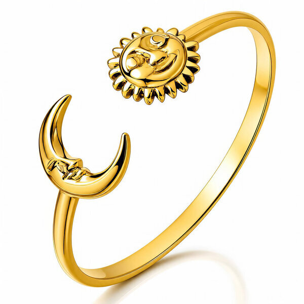 "Crescent And Sun" PVD Gold-Plated Steel Ring - Intensity