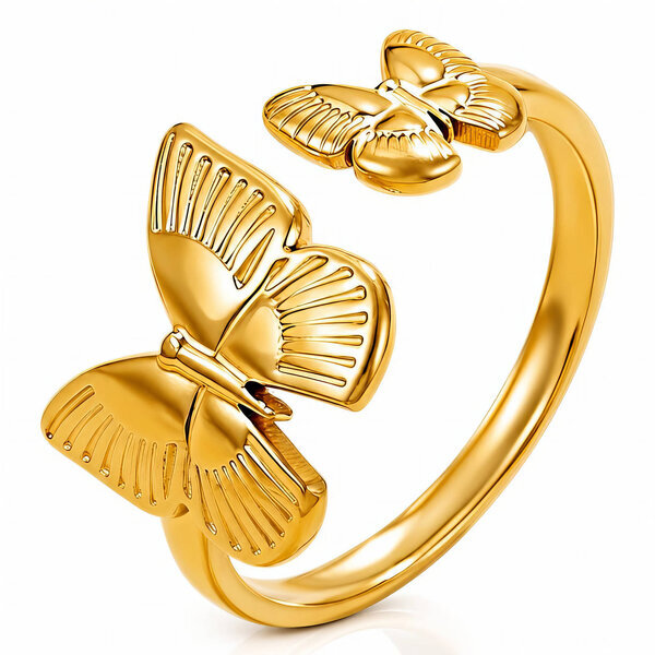 "Butterflies" PVD Gold-Plated Steel Ring - Intensity