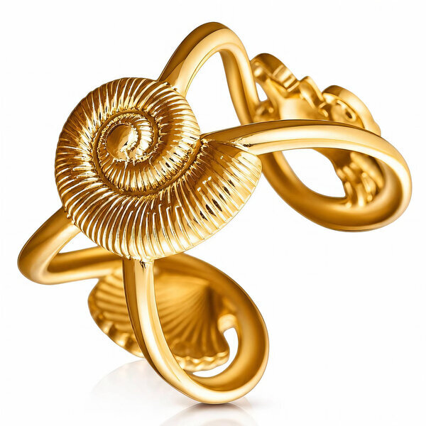 "Seashells and Crab" PVD Gold-Plated Steel Ring - Intensity