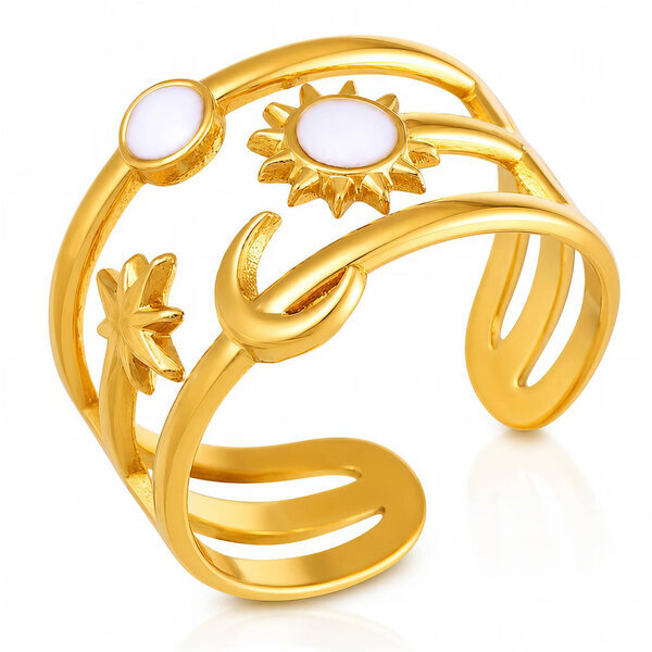 "Crescent and Sun" PVD Gold-Plated Steel Ring - Intensity