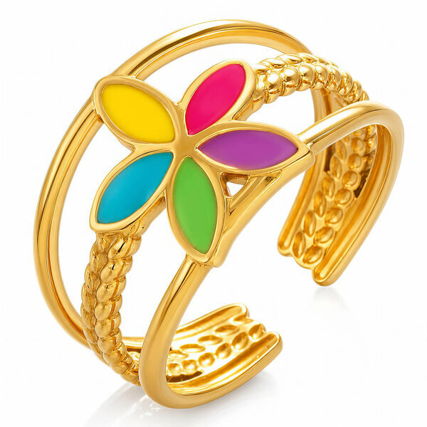 "Flower" PVD Gold-Plated Stainless Steel Ring - Intensity