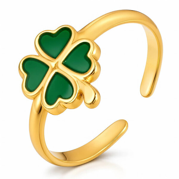 "Four Leaf Clover" PVD Gold-Plated Steel Ring - Intensity