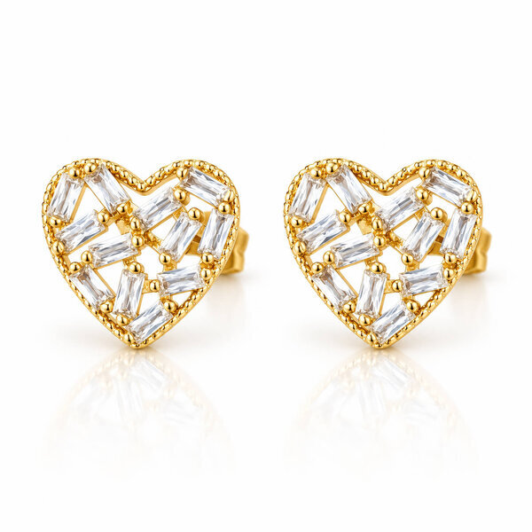 "Hearts" PVD Gold-Plated Brass Earrings - Crystallic