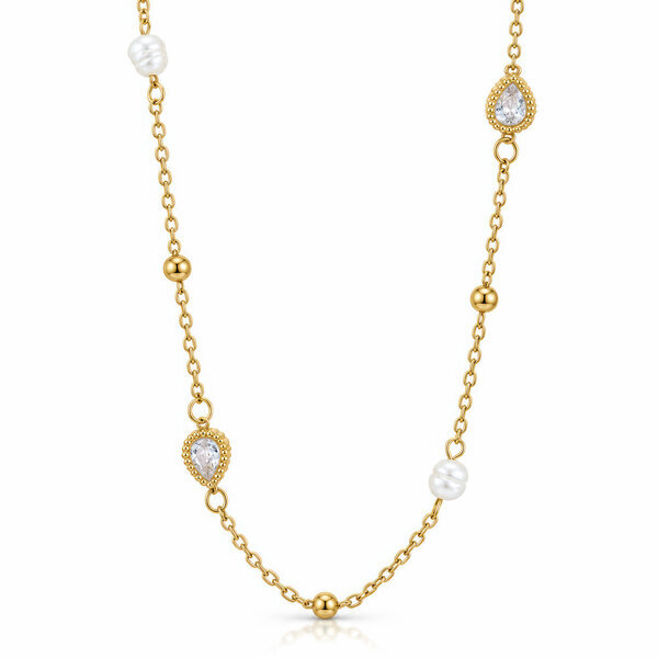 PVD Gold-Plated Steel Necklace with Freshwater Pearl - Bubble Pop