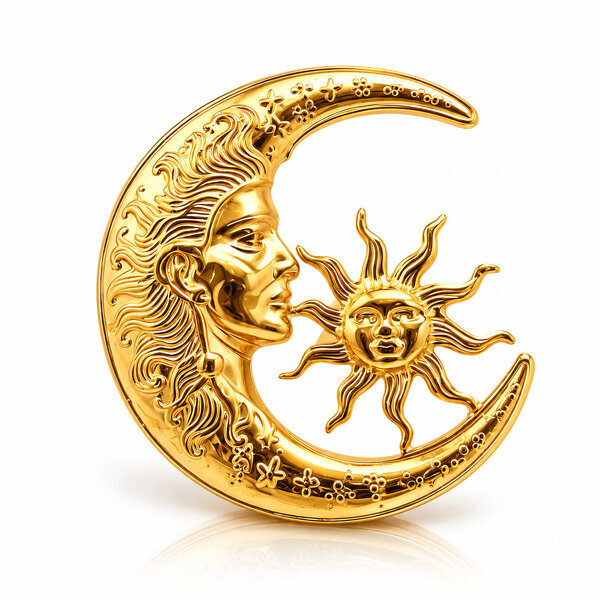 "Crescent And Sun" PVD Gold-Plated Steel Brooch - Intensity