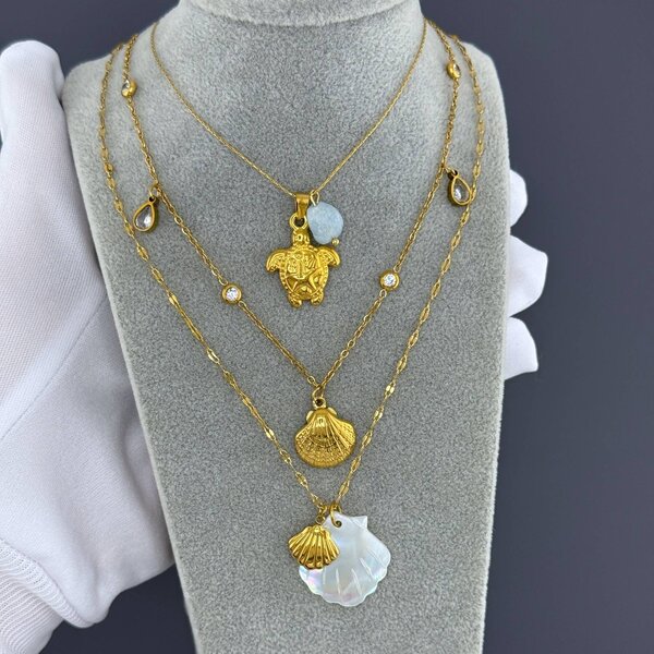 "Seashells" Necklace, 18K Gold Plated Steel