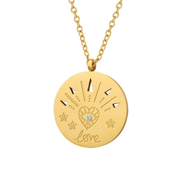 Colorful Tarot Card Pendant Necklace - 18k Gold Plated Stainless Steel, Sun & Moon Design (The Wheel)