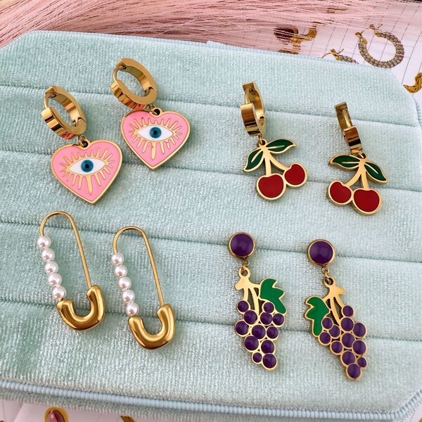 "Grape" Earrings, 18K Gold Plated Steel