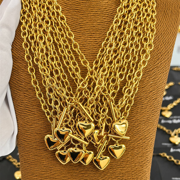 "Heart" Necklace, 18K Gold Plated Steel