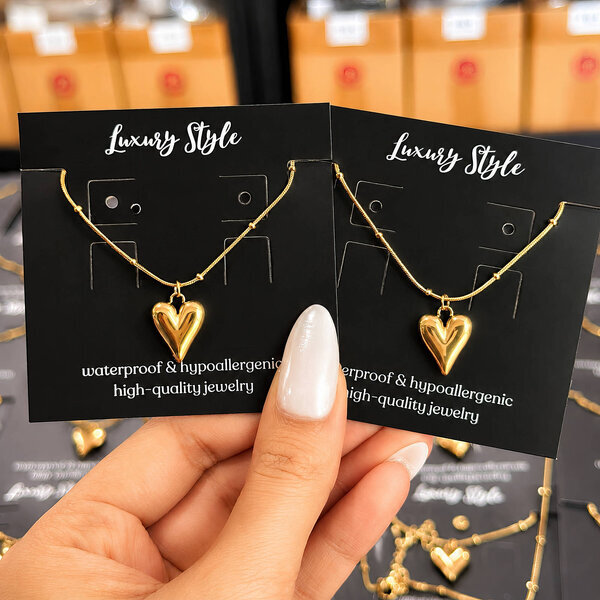 "Hearts" Necklace, 18K Gold Plated Steel