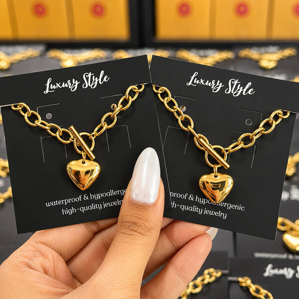 "Heart" Necklace, 18K Gold Plated Steel