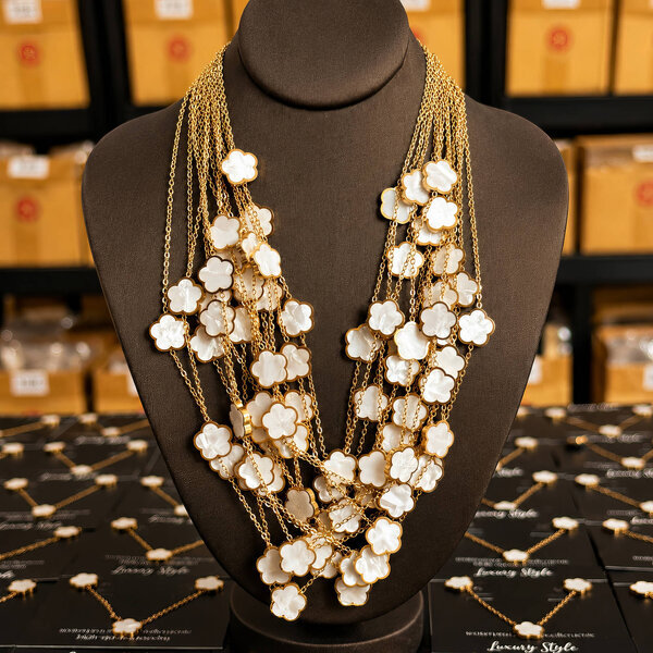 "Flower Meadow" Necklace, 18K Gold Plated Steel