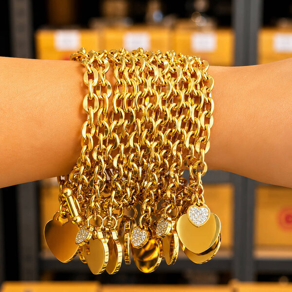 "Hearts" Bracelet, 18K Gold Plated Steel